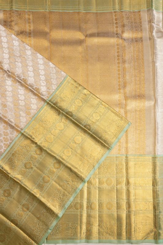 Kanchipuram Silk Tissue Brocade Silver Saree