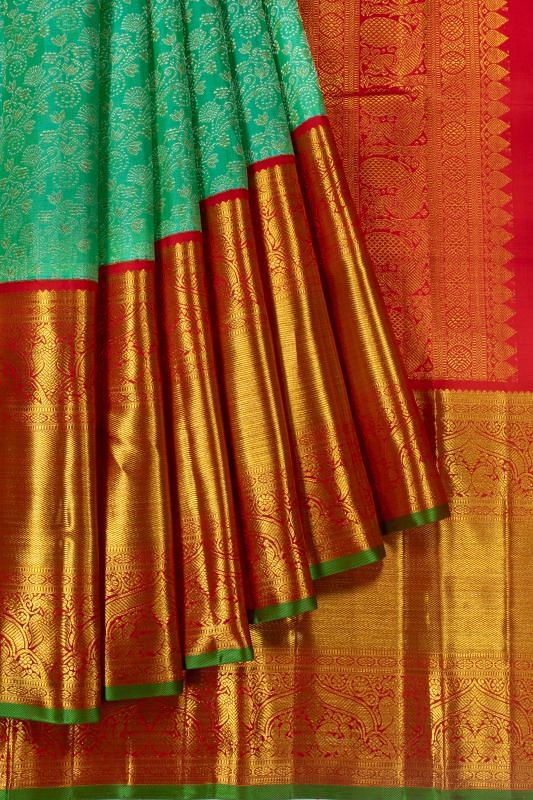 Kanchipuram Silk Brocade Sea Green Saree