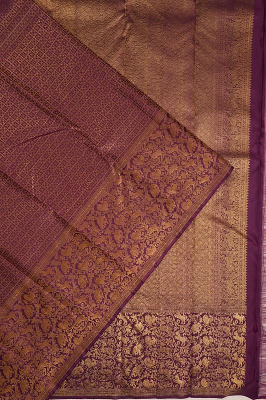 Kanchipuram Silk Checks Purple Saree