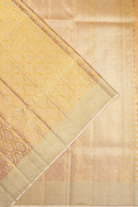 Kanchipuram Silk Tissue Jaal And Butta Gold Saree