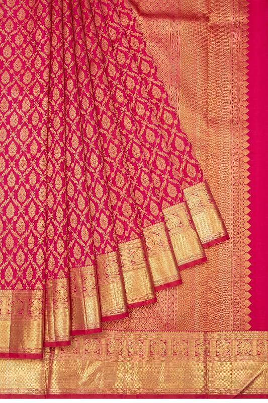 Kanchipuram Silk Criss Cross Checks And Butta Pink Saree