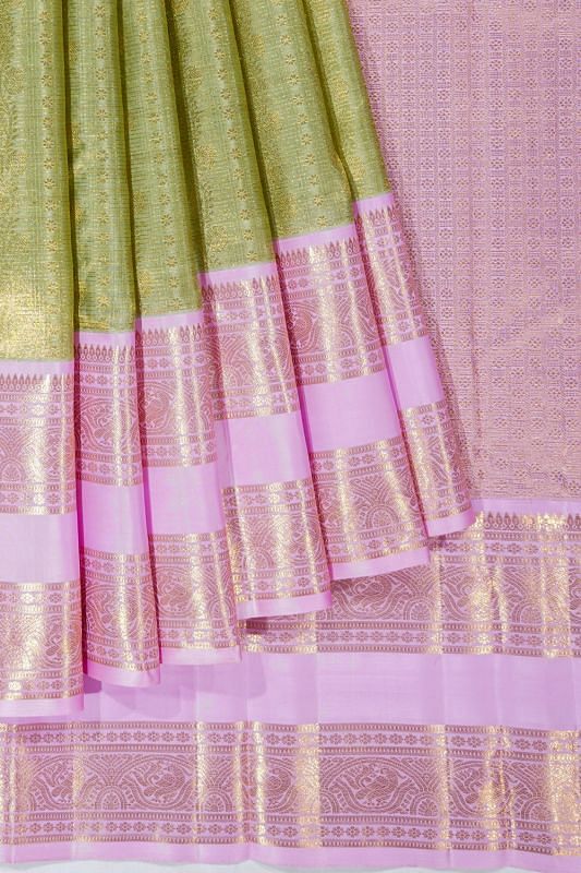 Kanchipuram Silk Tissue Brocade Pastel Green Saree