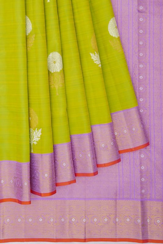 Kanchipuram Silk Butta Parrot Green Saree