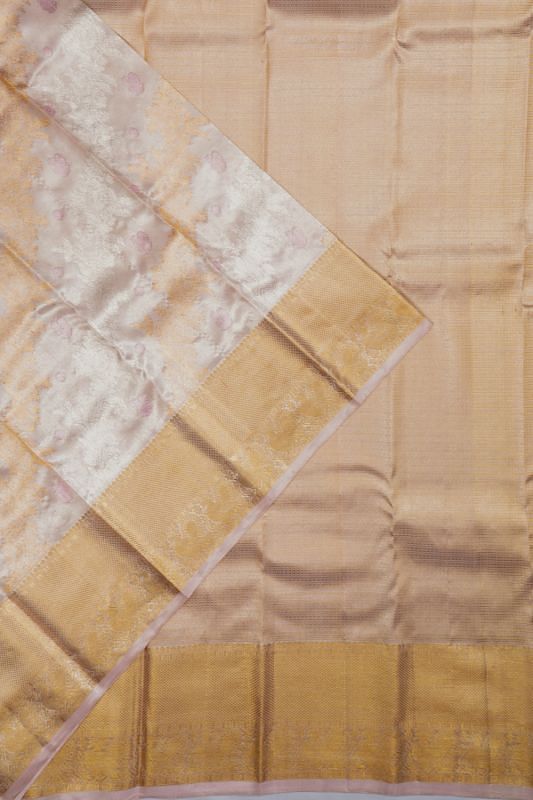 Kanchipuram Silk Tissue Leheriya Jaal And Butta Lilac Saree