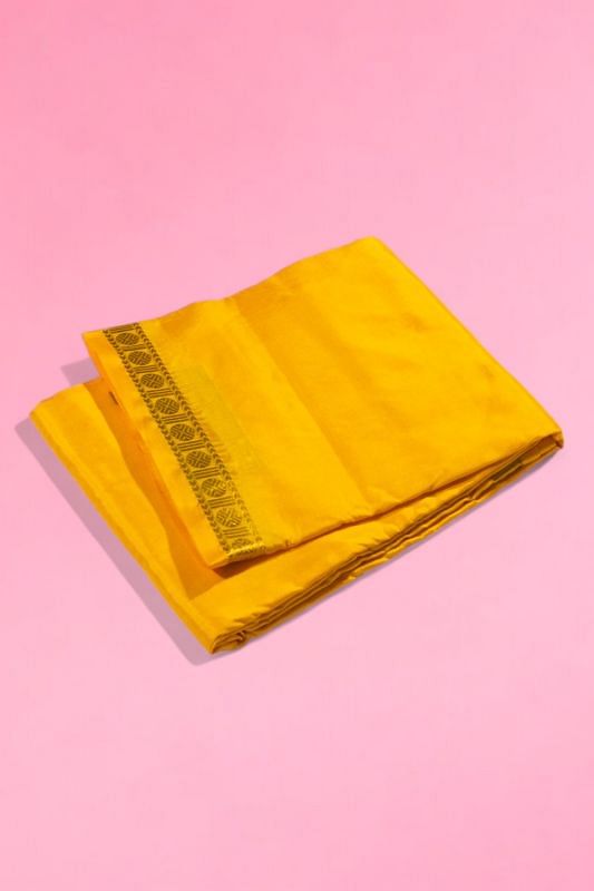 Kanchipuram Silk Plain Yellow Dhoti With Kanduva