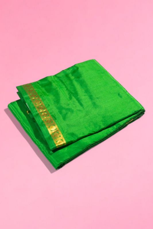 Kanchipuram Silk Plain Green Dhoti With Kanduva