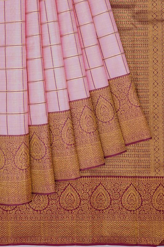 Kanchipuram Silk Checks Baby Pink Saree