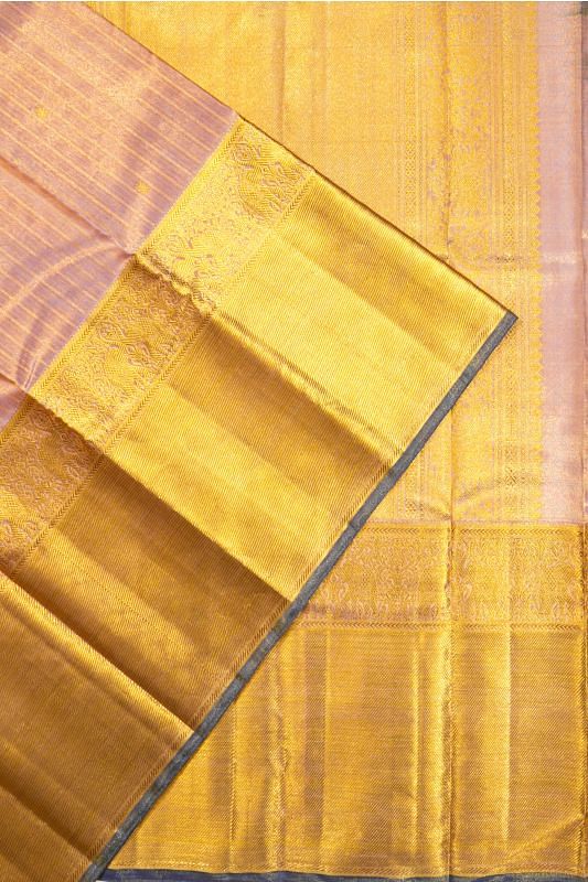 Kanchipuram Silk Tissue Vertical Lines And Butta Lavender Saree