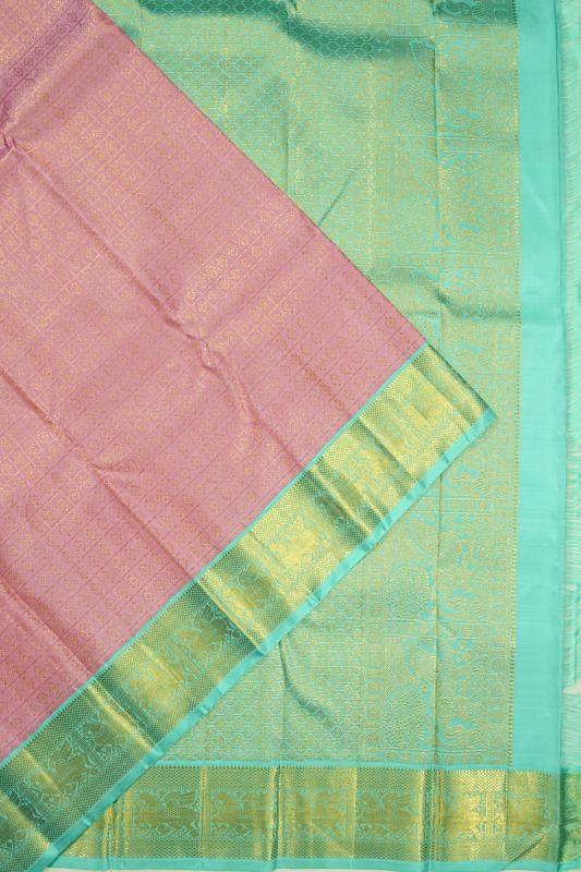 Kanchipuram Silk Checks And Butta Pink Saree