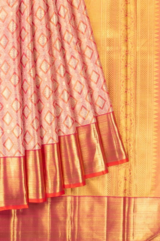 Kanchipuram Silk Tissue Brocade Pink Saree