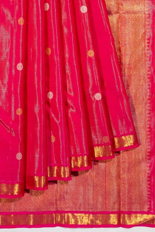 Kanchipuram Silk Oosi Lines And Butta Pink Saree