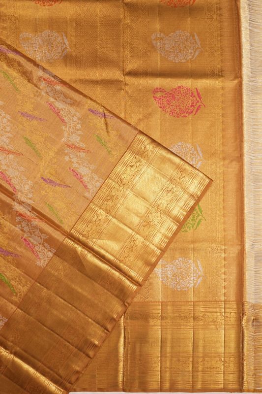 Kanchipuram Silk Tissue Jaal Gold Saree