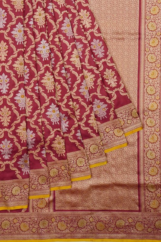 Banarasi Silk Jaal And Butta Maroon Saree