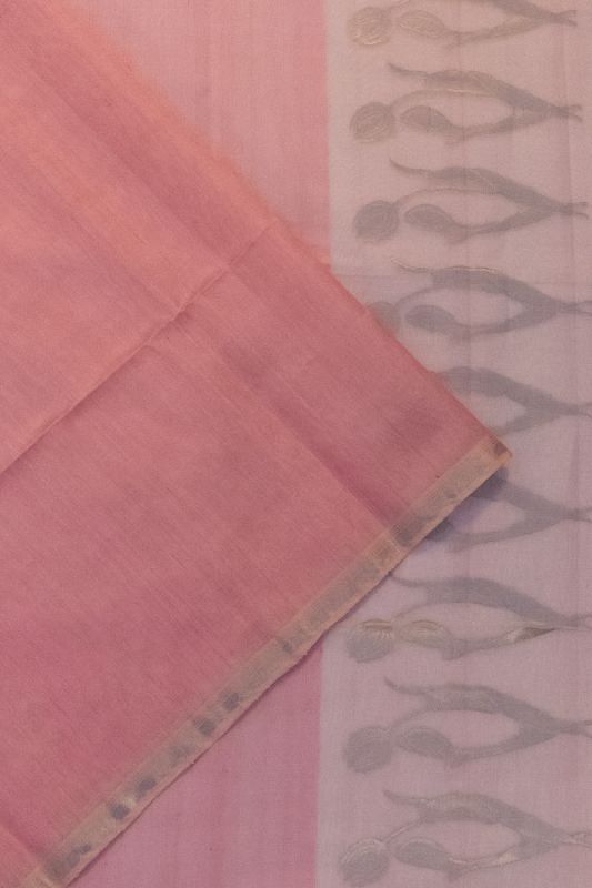 Tussar Plain Pink Saree With Organza Pallu