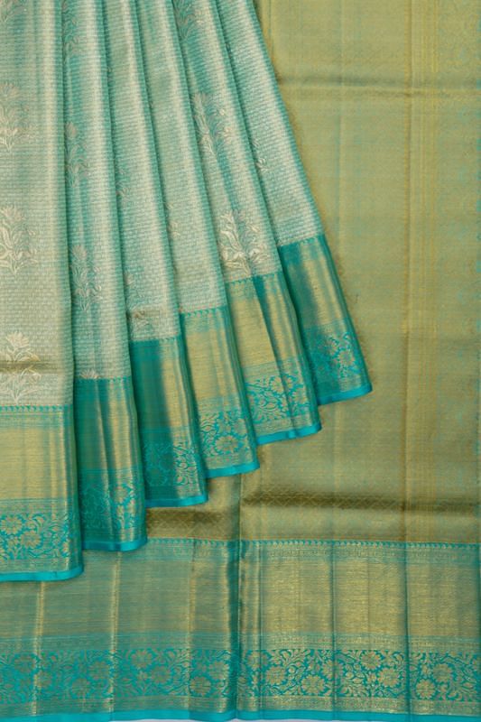 Kanchipuram Silk Tissue Brocade And Butta Sea Green Saree