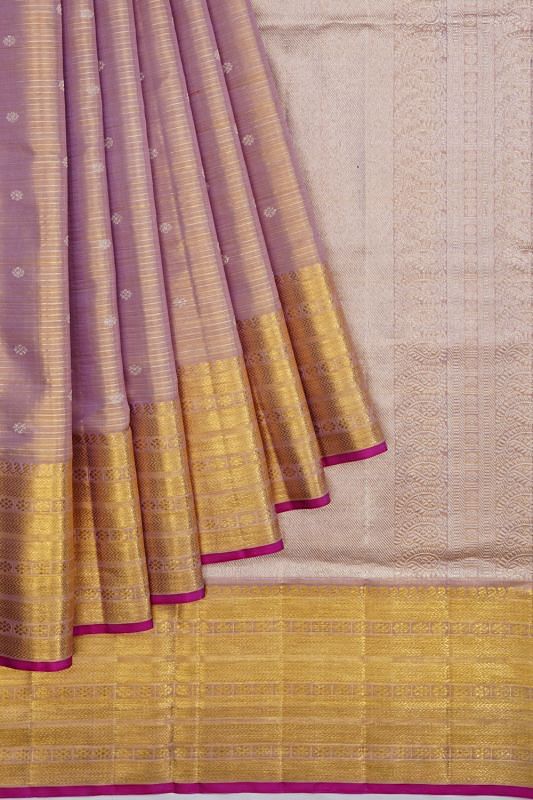 Kanchipuram Silk Tissue Oosi Lines And Butta Lilac Saree