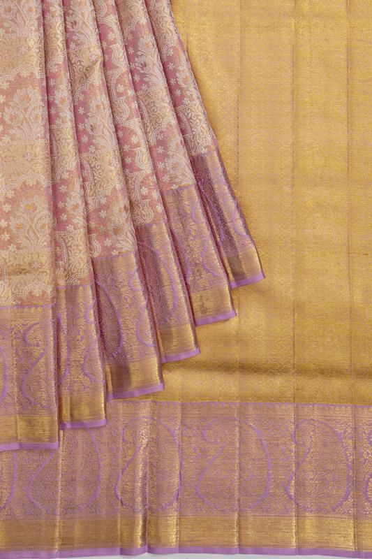 Kanchipuram Silk Tissue Brocade Lavender Saree