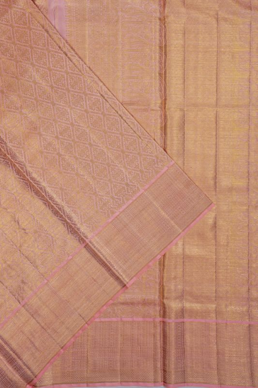 Kanchipuram Silk Criss Cross Checks And Butta Pink Saree