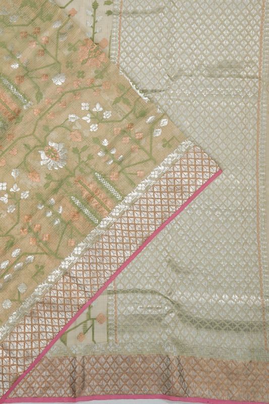 Zari Kota Cotton Tissue All Over Jamdani Jaal Pastel Green Saree