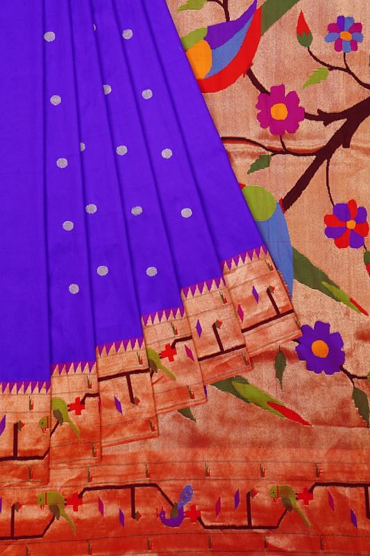 Paithani Silk Butta Violet Saree With Akruthi Border