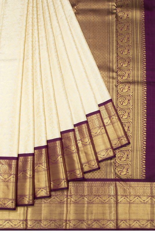 Kanchipuram Silk Brocade White Saree