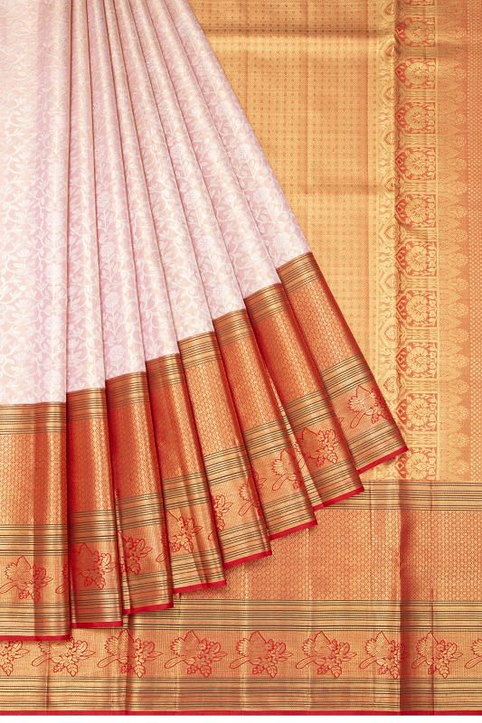 Kanchipuram Silk Tissue Brocade Baby Pink Saree