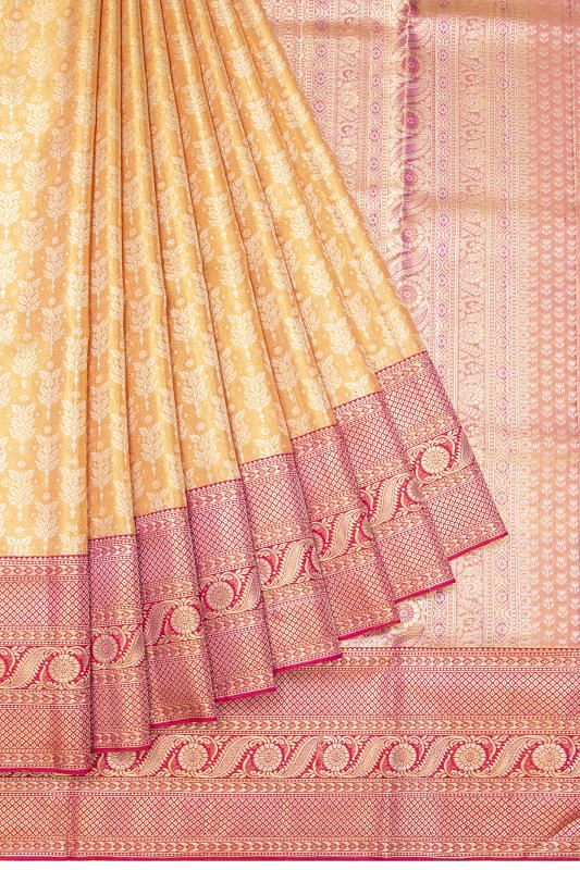 Kanchipuram Silk Tissue Brocade Mustard Yellow Saree