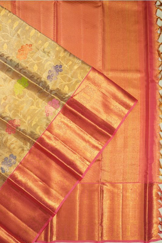 Kanchipuram Silk Tissue Jaal Gold Saree