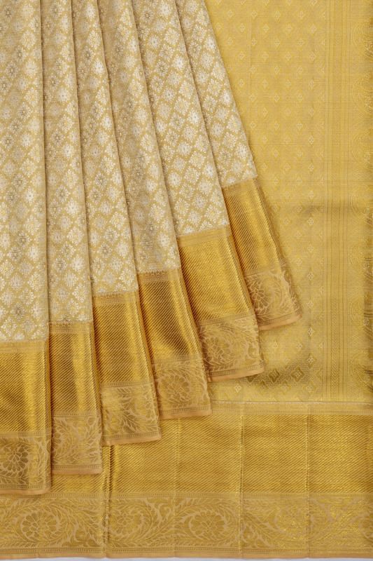 Kanchipuram Silk Tissue Brocade Gold Saree