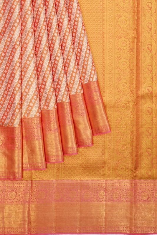 Kanchipuram Silk Tissue Brocade Orange Saree