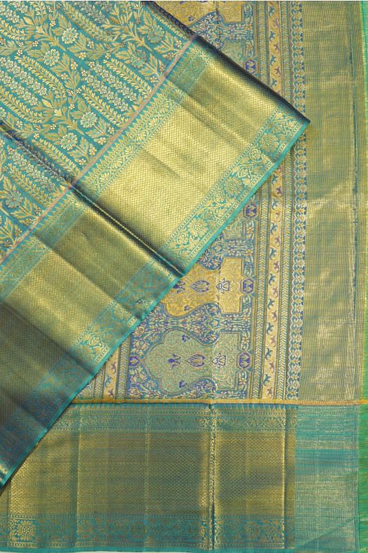 Kanchipuram Silk Tissue Brocade Blue Saree