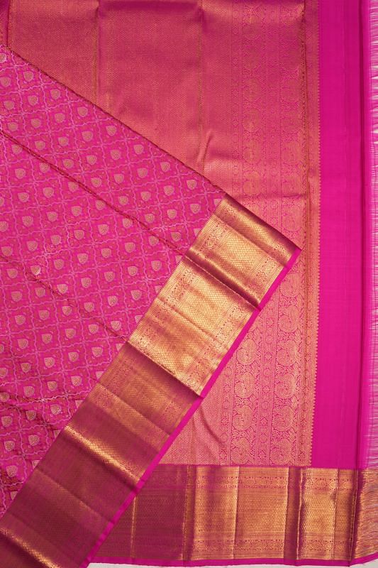 Kanchipuram Silk Brocade Rani Pink Saree