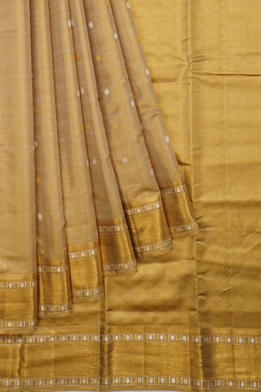 Kanchipuram Silk Tissue Butta Gold Saree