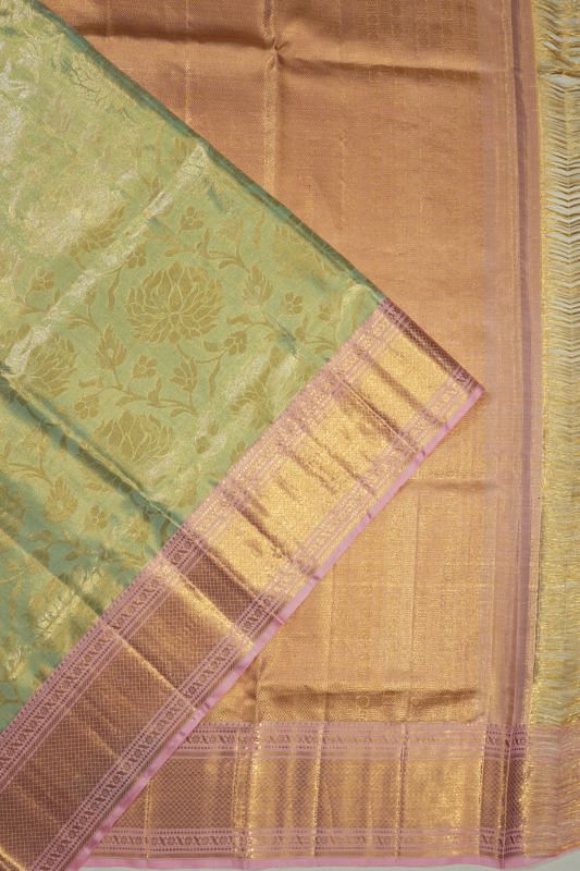 Kanchipuram Silk Tissue Jaal Green Saree