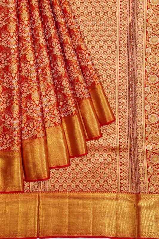 Kanchipuram Silk Brocade Tomato Red Saree