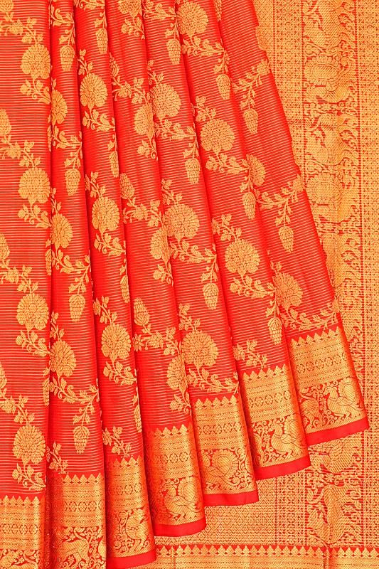 Kanchipuram Silk Oosi Lines And Jaal Red Saree