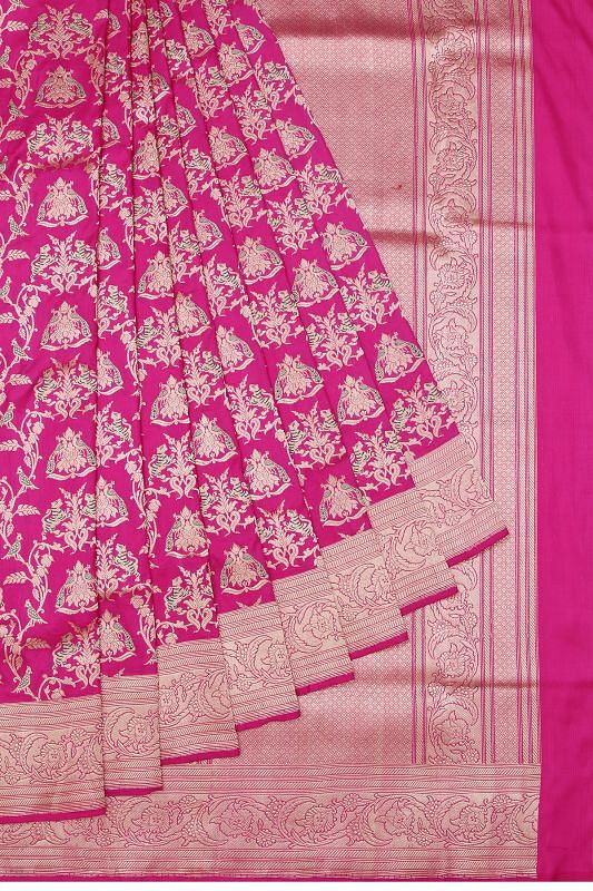 Banarasi Silk Jaal And Butta Rani Pink Saree