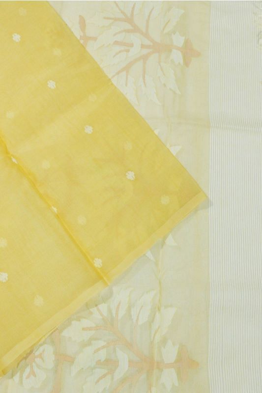 Dhakai Kora Organza Jamdani Butta Lemon Yellow Saree