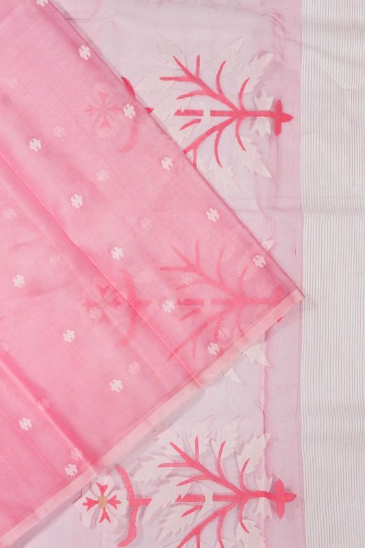 Dhakai Kora Organza Jamdani Butta Baby Pink Saree