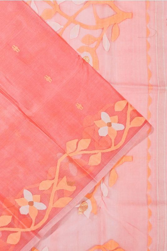 Dhakai Kora Organza Jamdani Butta Peach Saree