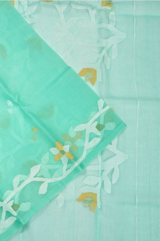 Dhakai Kora Organza Jamdani Butta Sea Green Saree