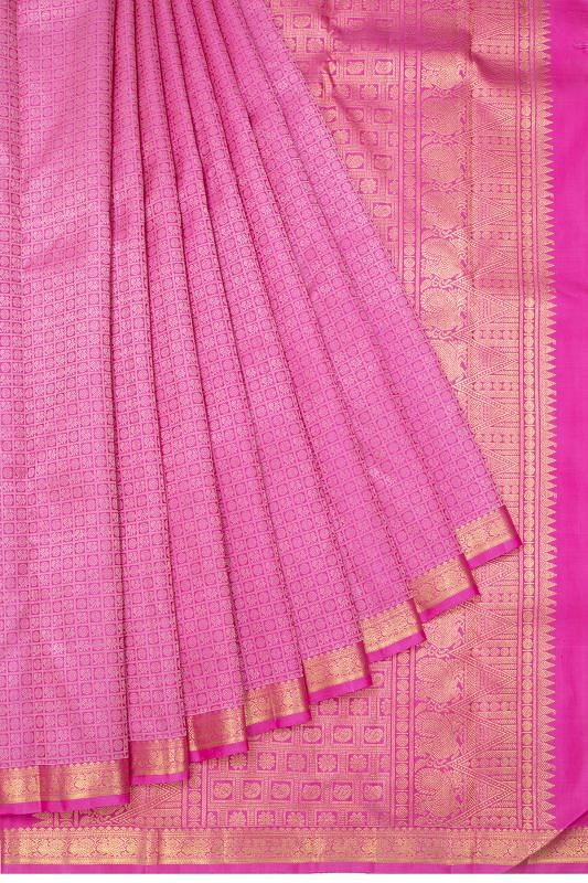 Kanchipuram Silk Checks And Butta Magenta Pink Saree