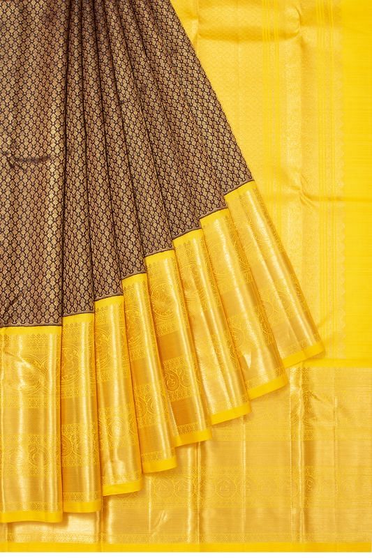 Kanchipuram Silk Brocade Brown Saree