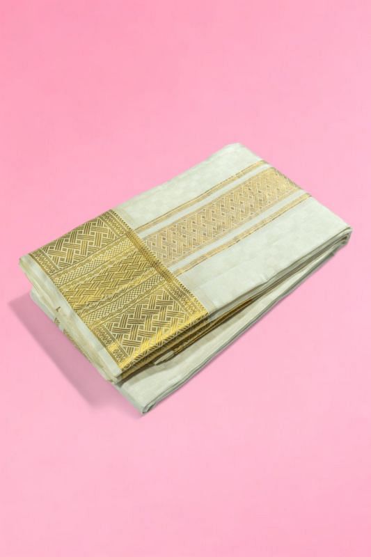 Kanchipuram Silk Jacquard Checks White Dhoti With Kanduva