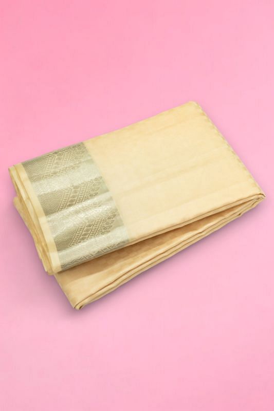 Kanchipuram Silk Jacquard Cream Dhoti With Kanduva