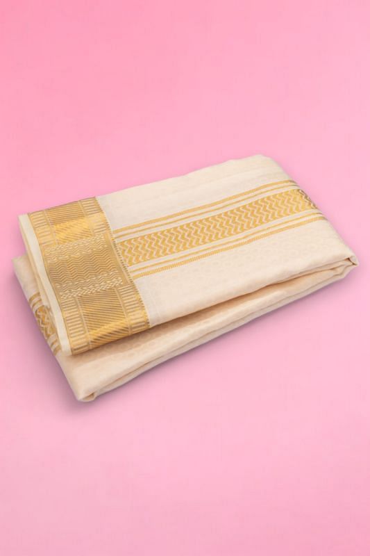 Kanchipuram Silk Jacquard White Dhoti With Kanduva