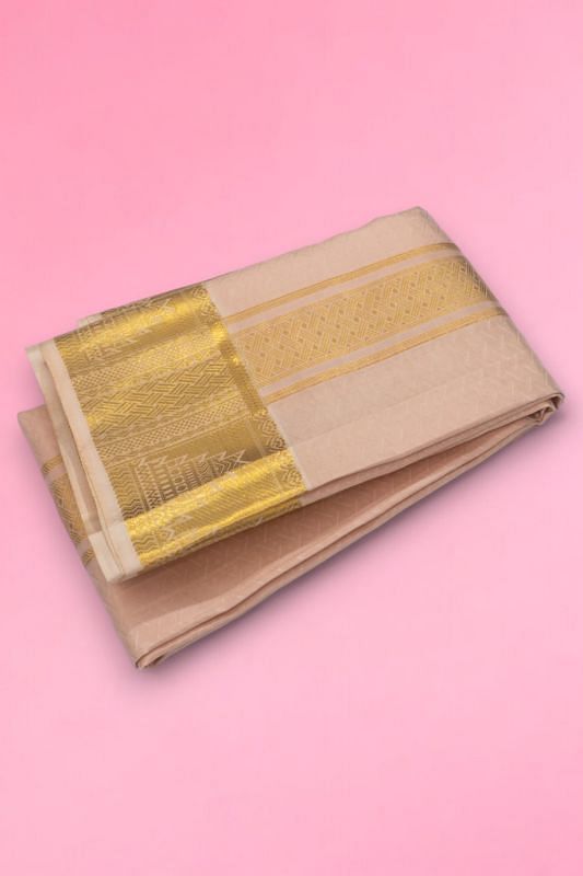 Kanchipuram Silk Jacquard Peach Dhoti With Kanduva