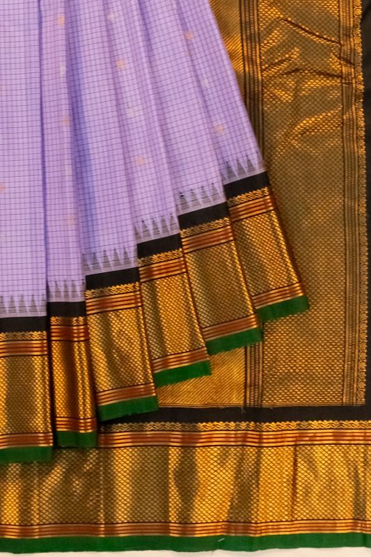 Gadwal Silk Checks And Butta Lavender Saree