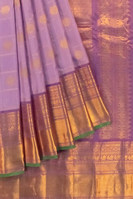 Gadwal Silk Checks And Butta Lavender Saree