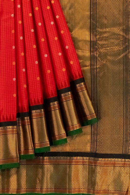 Gadwal Silk Checks And Butta Red Saree